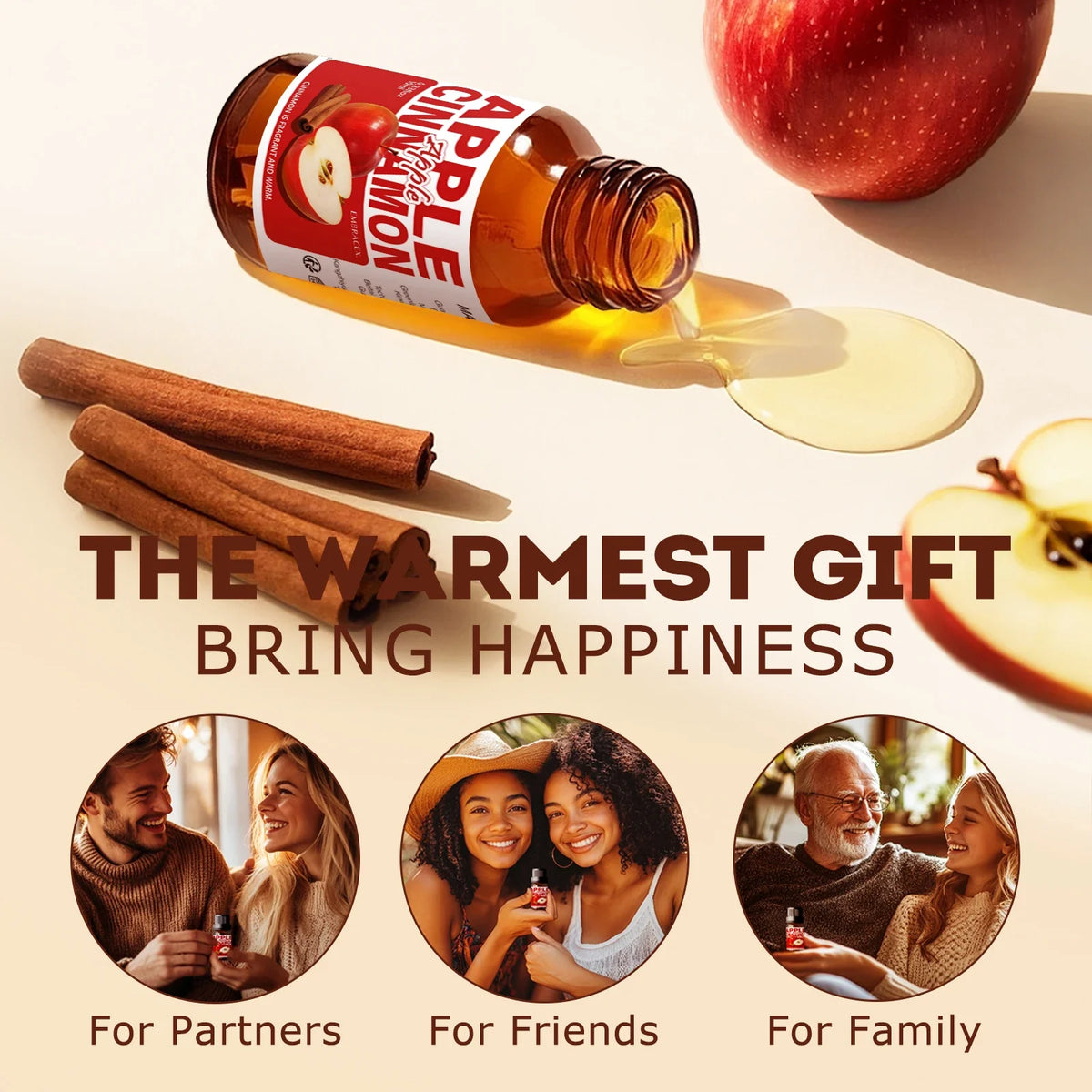 Blushimmer Apple Cinnamon essential oil perfume bottle, 10ml, with warm cinnamon scent, for aromatherapy, skincare, and hair care.