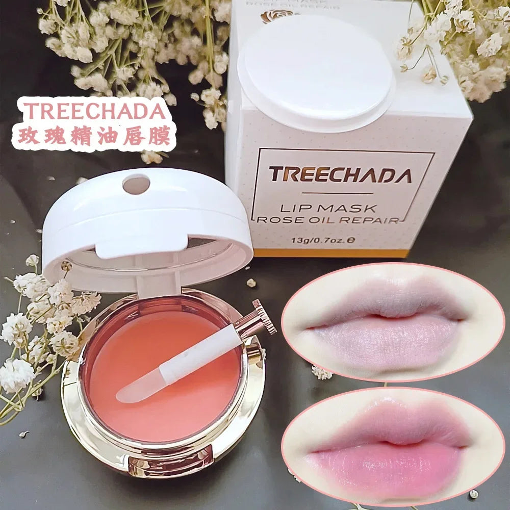 Blushimmer Treechada Rose Sleep Lip Gloss Mask moisturizing and nourishing lip treatment with anti-wrinkle and line-lightening properties.
