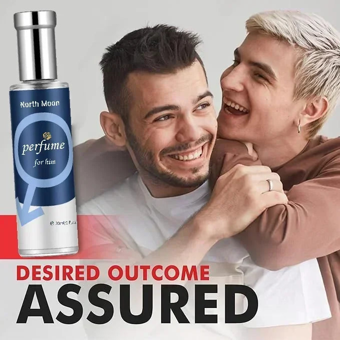 Men's pheromone infused cologne by Blushimmer with a sleek bottle, designed to enhance charisma and command presence.
