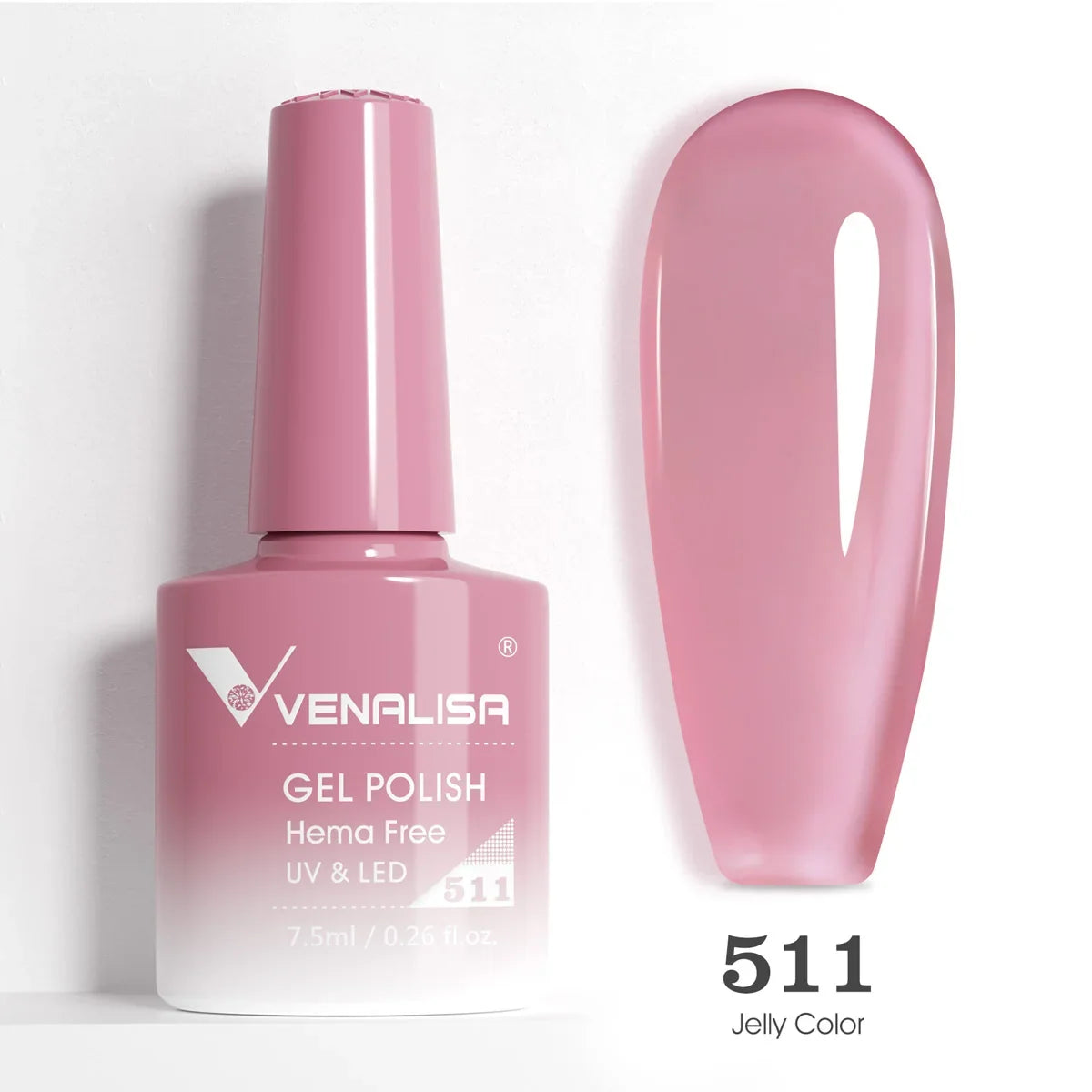 Venalisa Blushimmer glitter gel polish in pink nude with full coverage, soak-off UV/LED nail gel, French manicure style.