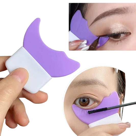 Blushimmer silicone eyeliner stencil and mascara shield with eyebrow shaping tool, eye makeup applicator guard pads, and eyelash baffle.