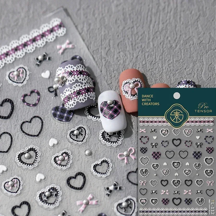 Colorful Cat's Eye 5D gradient European love heart gem nail art stickers with crystal wing design, self-adhesive manicure decals by Blushimmer.