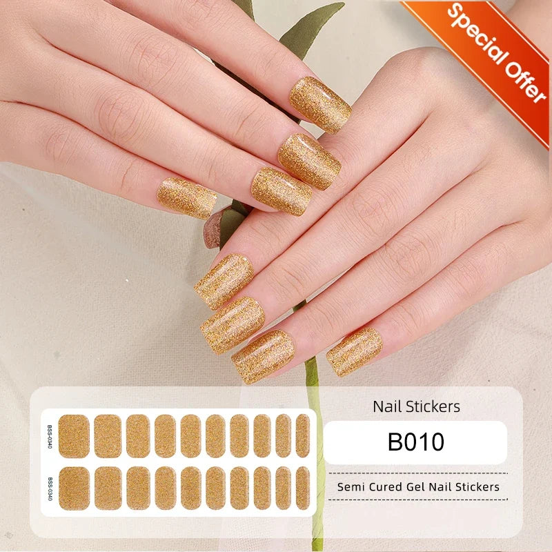 Blushimmer 20Tips gradient French semi-cured gel nail stickers with full cover nail gel polish wraps and decal for manicure.