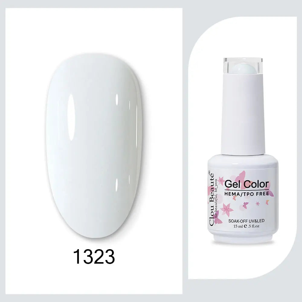 Blushimmer Clou Beaute 15ml neon gel nail polish base and top coat in black, white, red, green, and velvet finish.