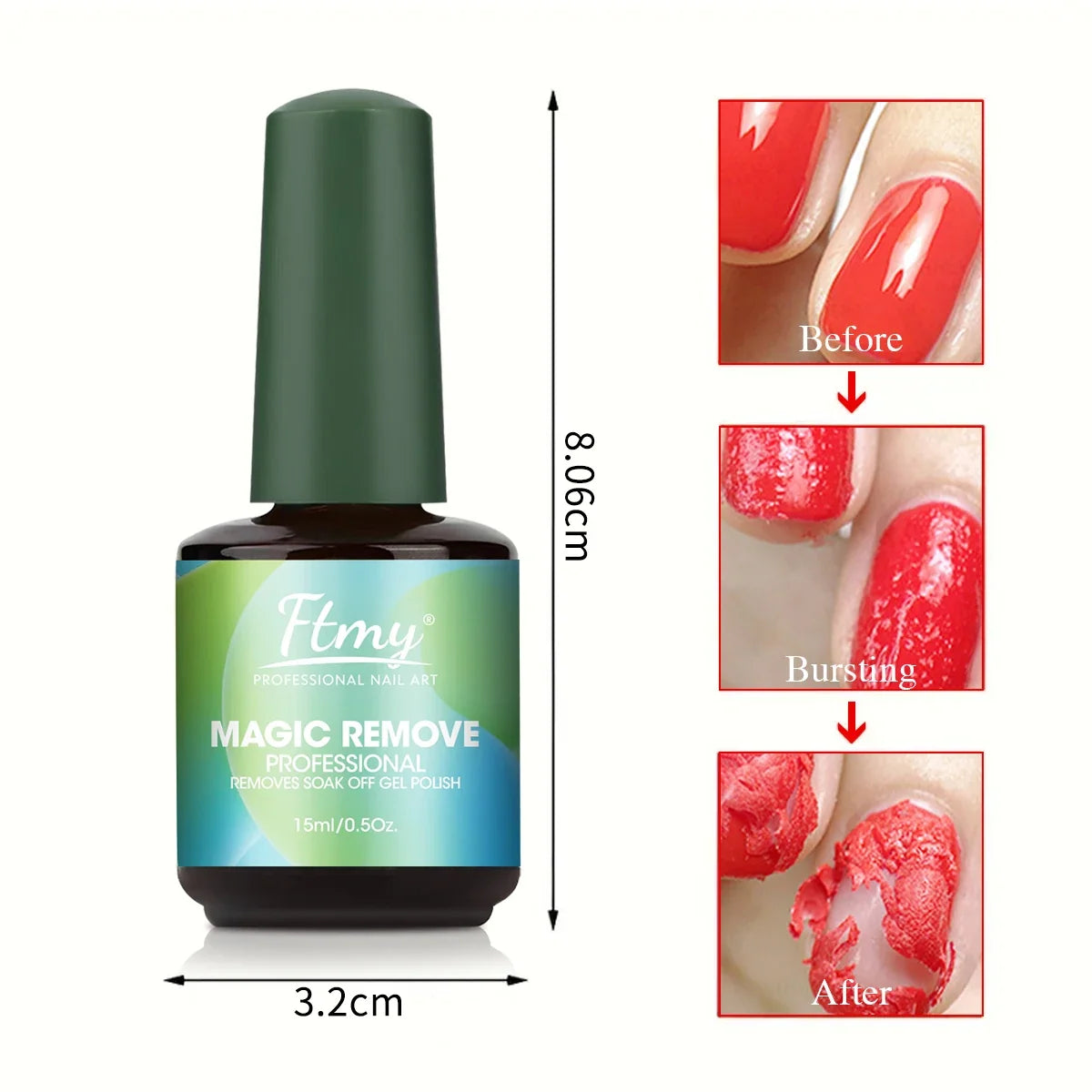 Blushimmer gel nail polish remover bottle, quick 2-3 min formula, gentle on skin, no foil or soaking needed, minimal odor.