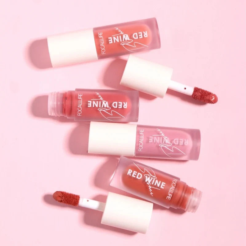 Blushimmer FOCALLURE liquid blush palette with four natural shades, long-lasting matte face makeup, Hangover Red Wine color.