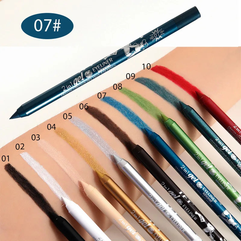 Blushimmer waterproof gel eye liner pen in vibrant blue, black, and white colors with long-lasting, colorful pigment for eye makeup.