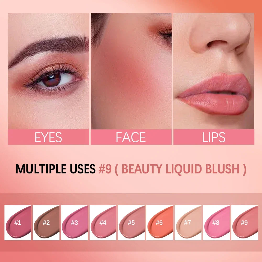 Blushimmer liquid blush in orange peach shade, creamy matte cheek tint with waterproof, natural finish, 4ml bottle.