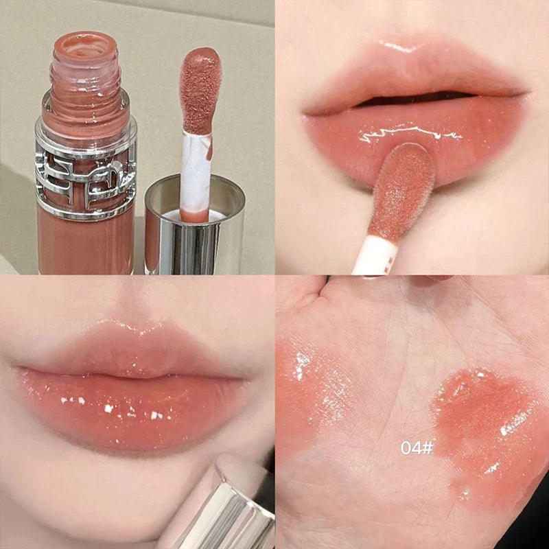 Blushimmer transparent moisturizing lip gloss with a mirror, hydrating dry lips, crystal shine, tinted plumper, and lip glaze.