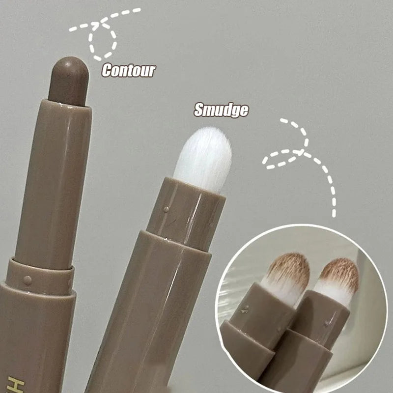 Blushimmer double head contour stick with brush, waterproof cream bronzer for face and nose shadow, long-lasting contour makeup.