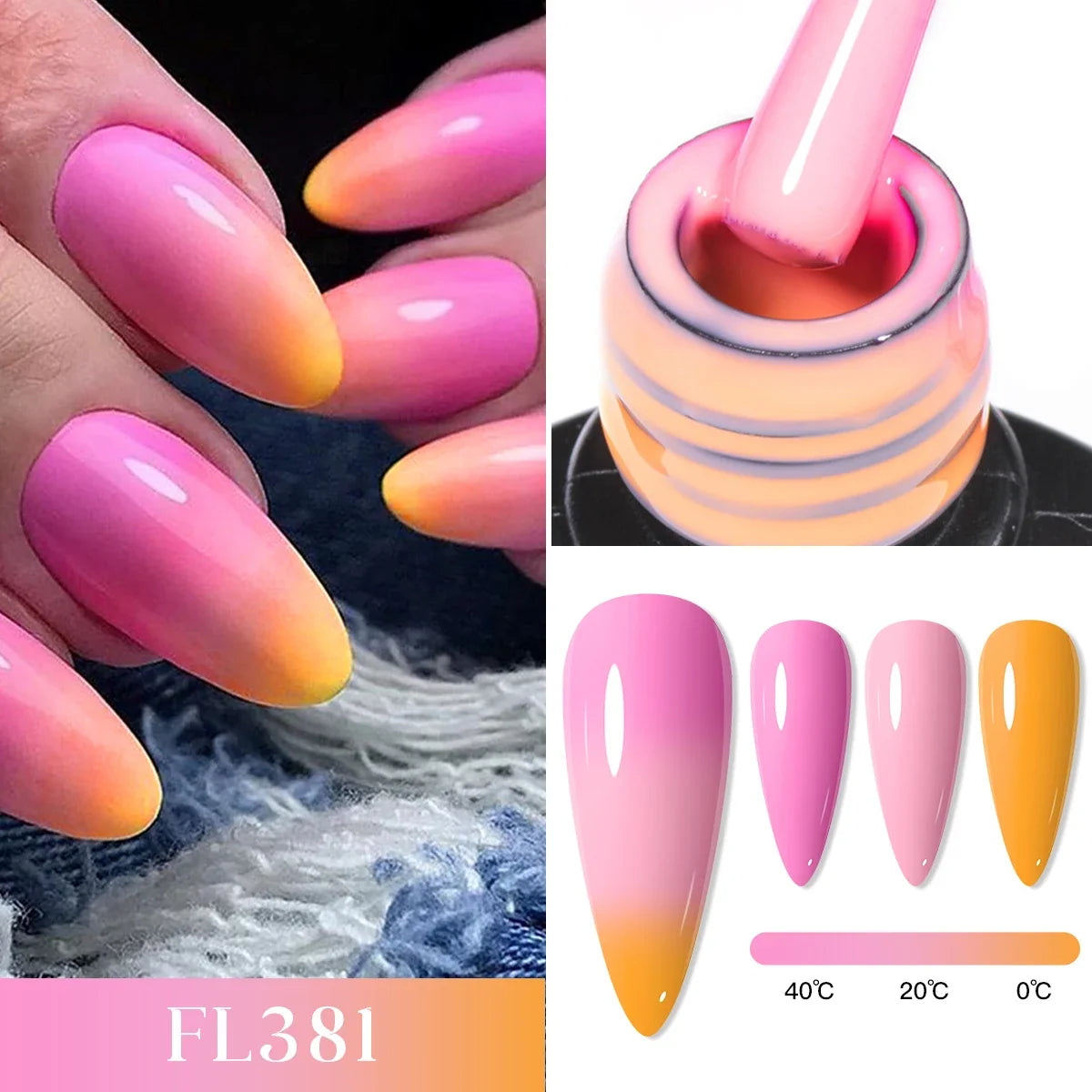 Blushimmer Four Lily 7ml thermal nail gel polish set with three color-changing semi-permanent UV/LED gel for manicure designs