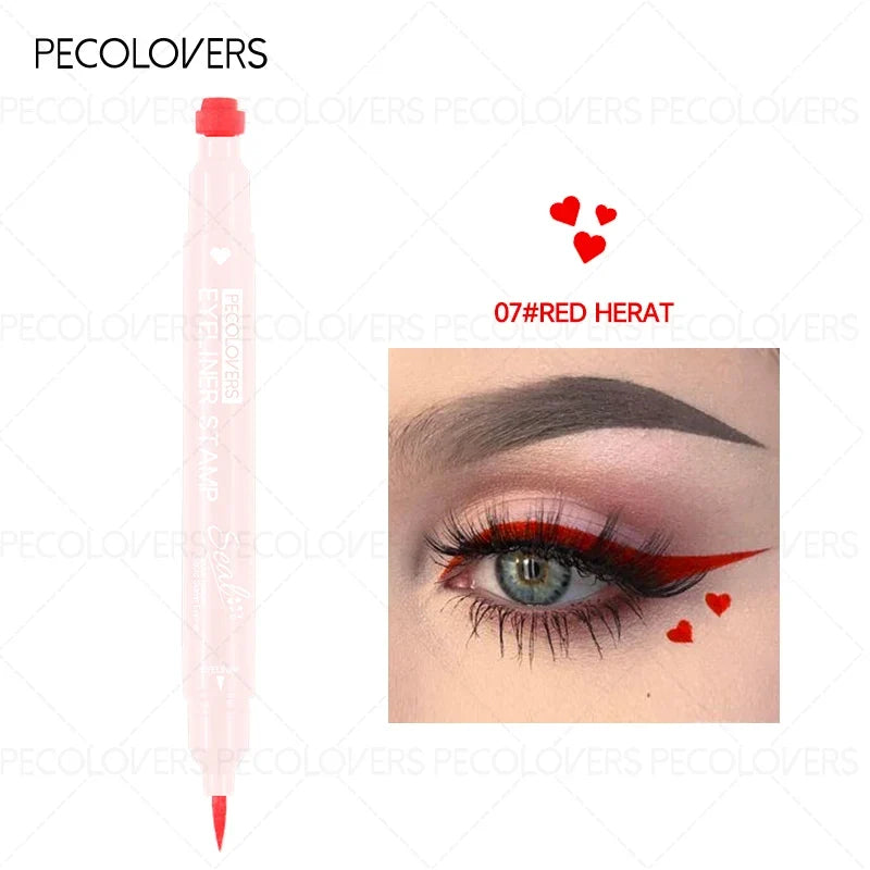 Blushimmer liquid eyeliner stamp with waterproof gel felt tip, featuring heart, star, triangle, and flower shapes for creative eye makeup.