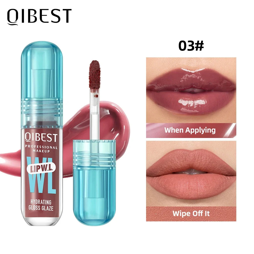 Blushimmer QIBEST Hydrating Crystal Lip Gloss with water-glazed finish, long-lasting moisturizing lip tint, easy to fade, mirror reflection
