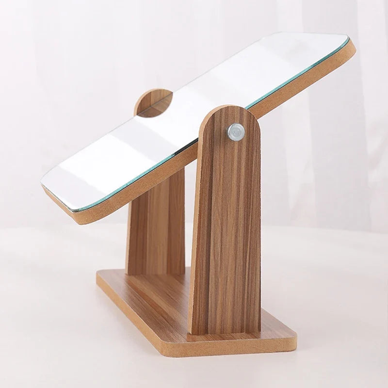 Blushimmer dresser vanity makeup mirror with wood stand, 360-degree rotating compact cosmetic mirror for countertop use