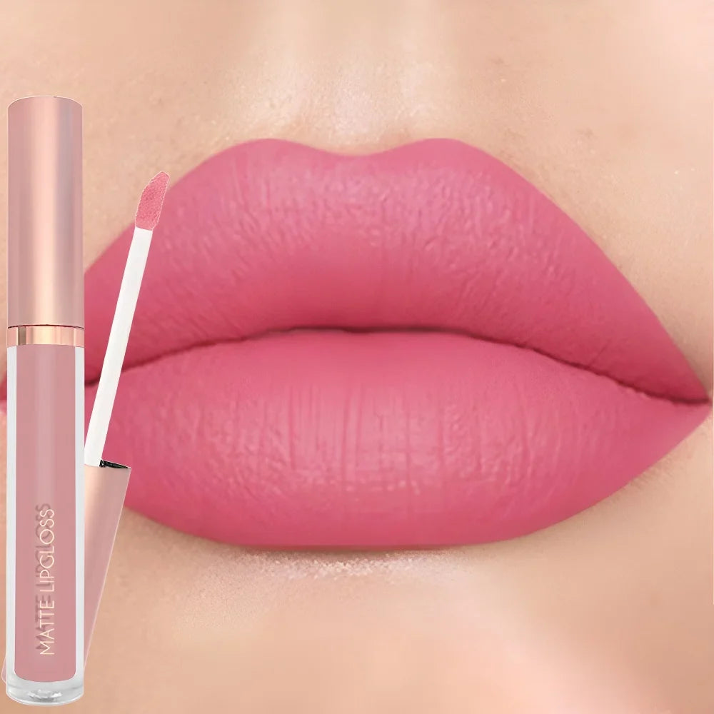 Blushimmer 12-color creamy matte lip gloss set with long-lasting, moisturizing nude, berry, and rose shades, plump and non-drying.