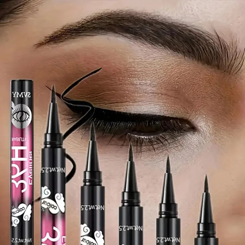 Set of 12 Blushimmer black liquid eyeliners with long-lasting, waterproof formula for precise eye makeup application.