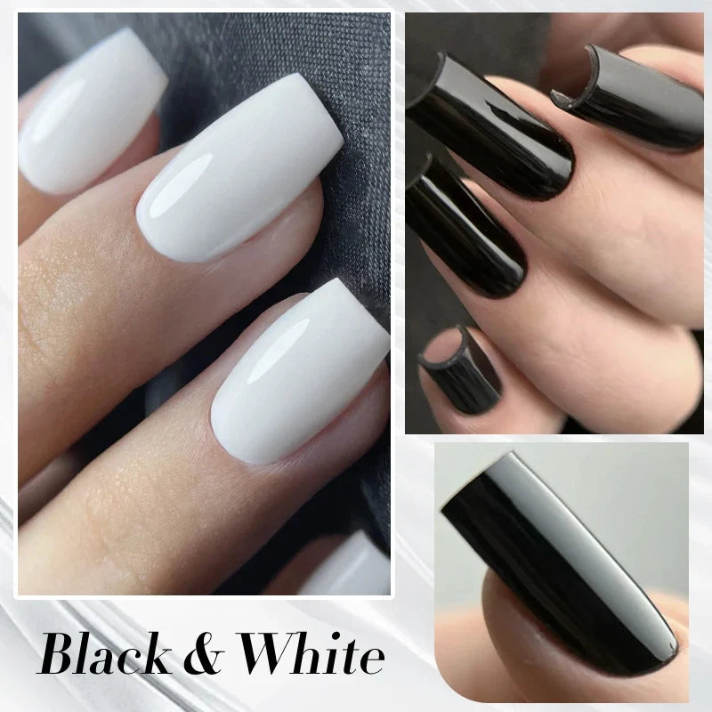 Black and white gel nail polish set by Blushimmer, semi-permanent UV LED gel, 250g refill package for professional or home use.