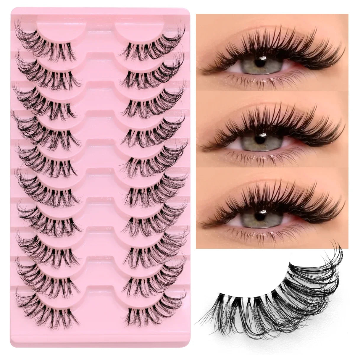 Blushimmer GROINNEYA half faux mink eyelashes with soft, natural look, wispy style and clear band for subtle eyelash extensions.