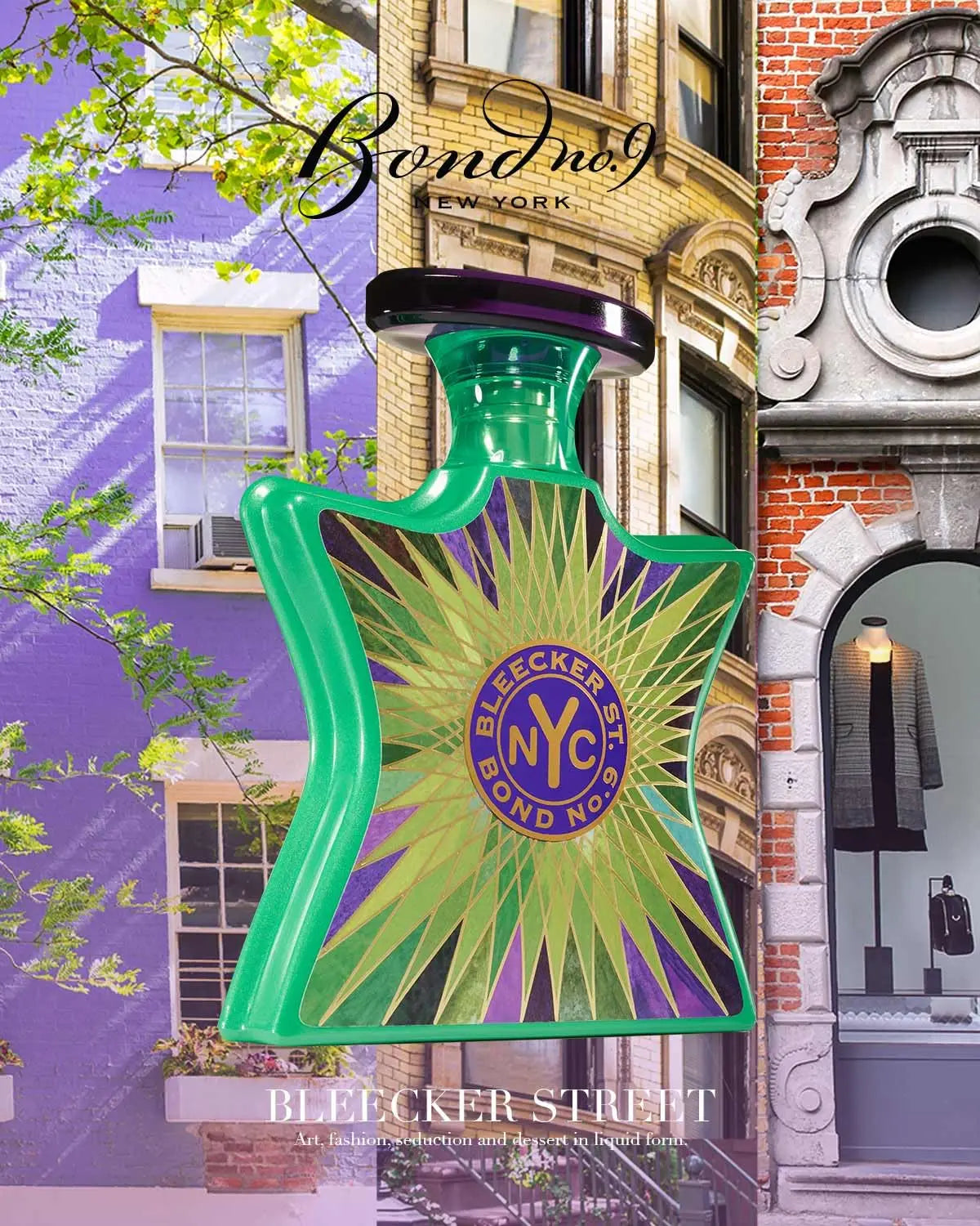 Bond No. 9 Bleeker Street unisex eau de parfum bottle, 100ML, with elegant packaging and floral scent details.