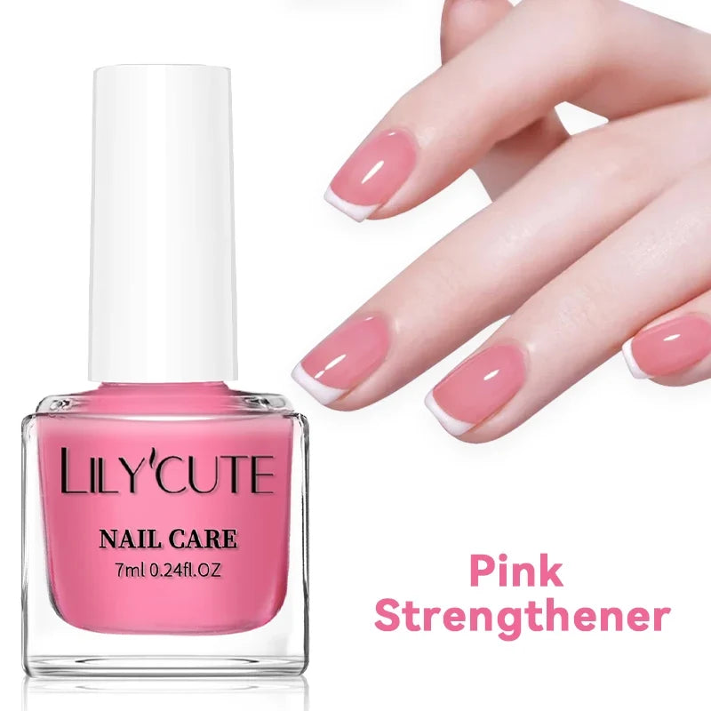 LILYCUTE 7ML Blushimmer nail care polish in milky white pink, long-lasting, fast-drying nail strengthener and care varnish.