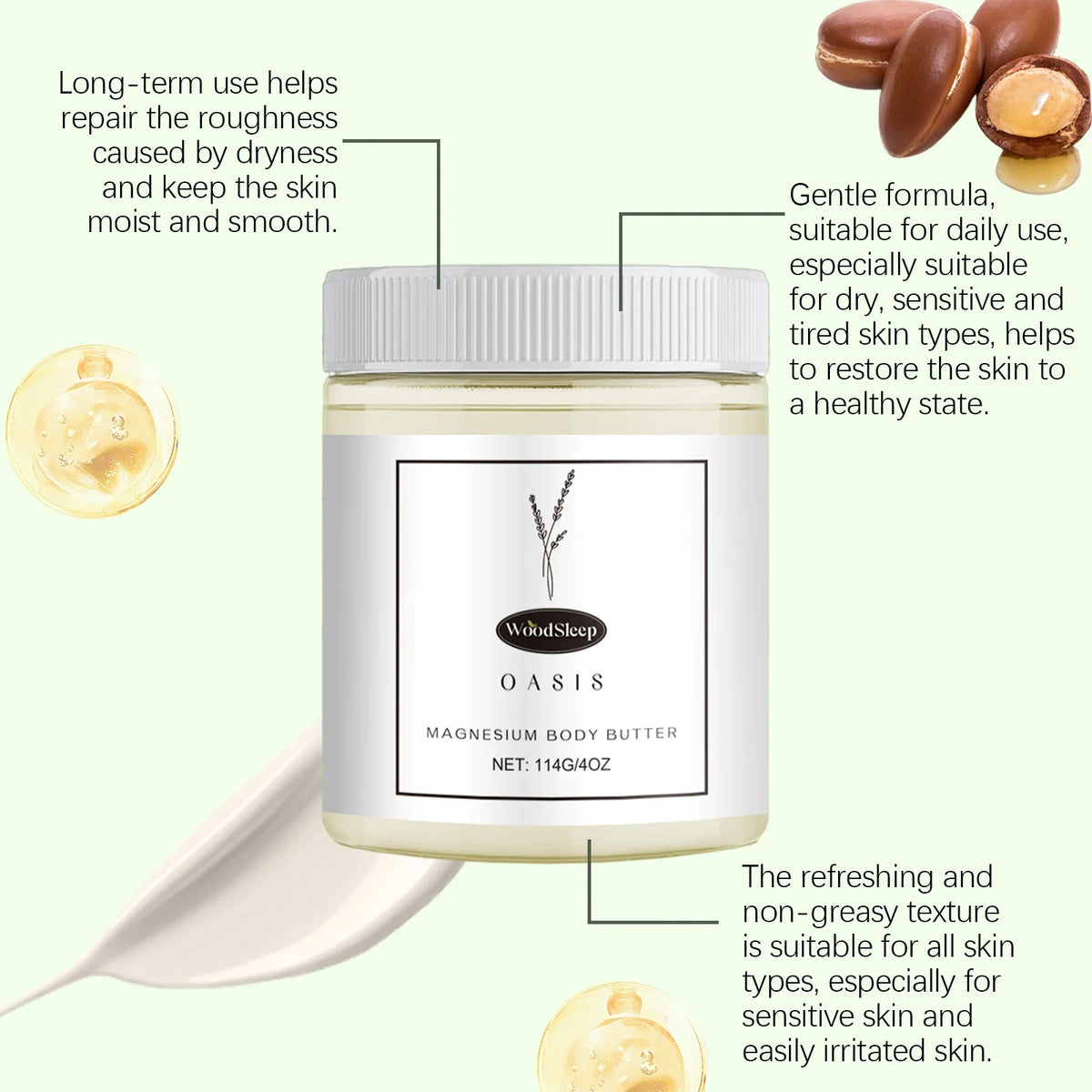 Body Lotion Moisturizing Magnesium Body Butter Nourishing Skin Soft Smooth Soothes Muscles Overnight Shea Butter Skincare Cream