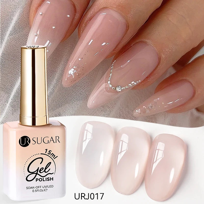 UR SUGAR 15ml Jelly Milky White Translucent Color Gel Polish Semi Permanent UV Gel Nail Art Soak Off Gel Varnish Latest Fashion
