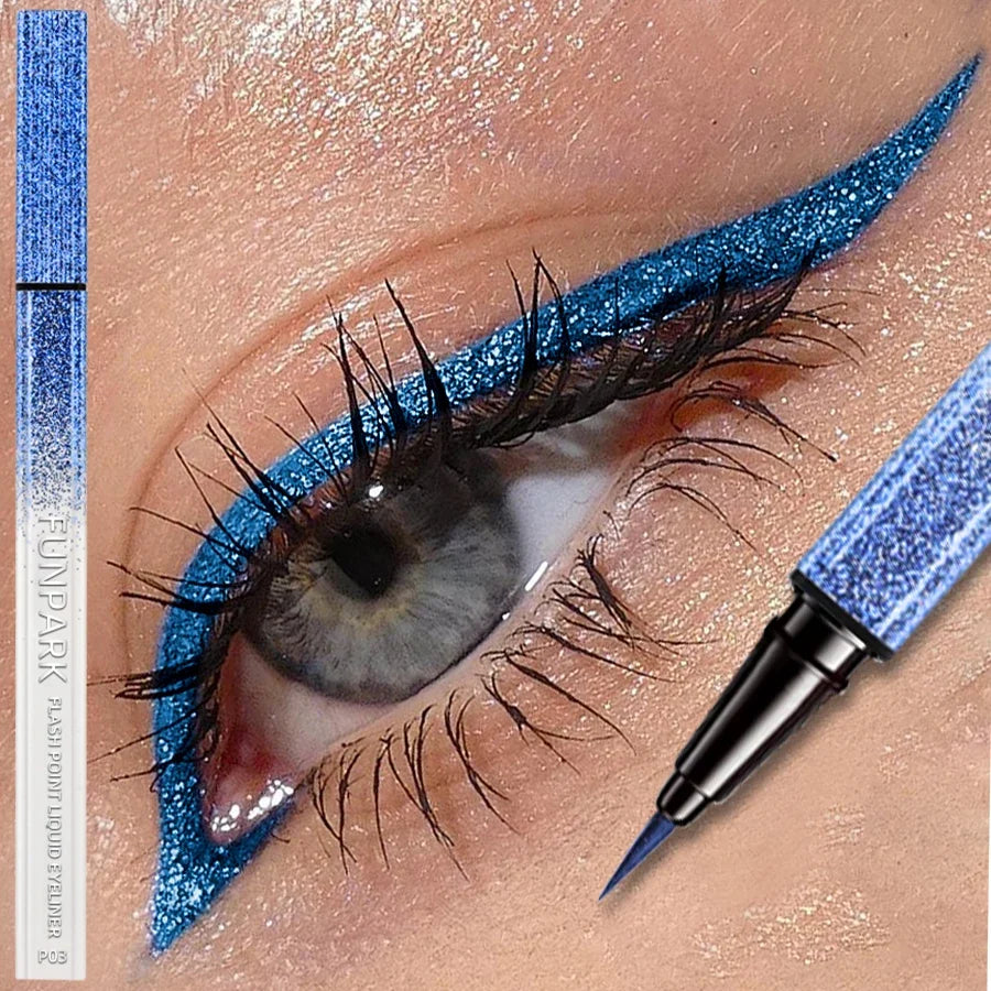 Blushimmer blue shimmer waterproof eyeliner pen with high-shine liquid formula, easy to wear, smudge-proof eye makeup.