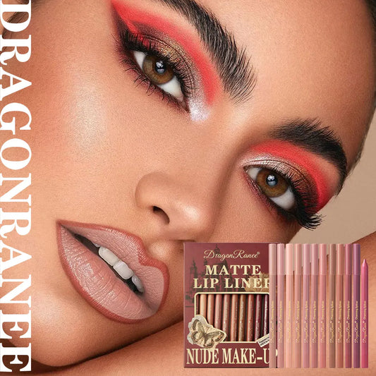 Blushimmer 12-piece waterproof lip liner set with delicate texture, designed to define lips without smudging, ideal for holiday and gift use.