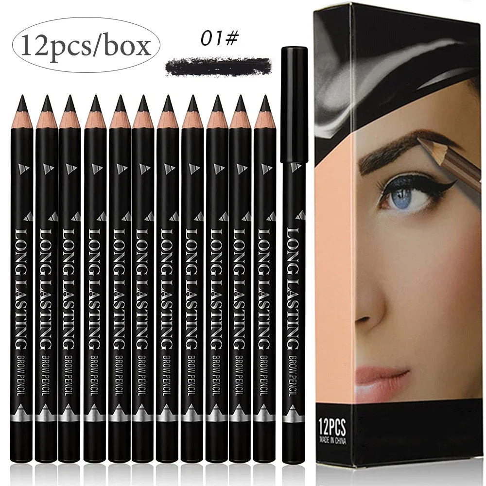 Set of 6/12 waterproof Blushimmer eyebrow pencils in black and brown, professional eye makeup tools for natural, easy-to-apply eyebrows.