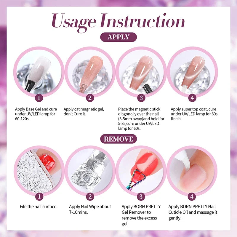 BORN PRETTY 10ml Fruit Purple Grape Cat Magnetic Gel Nail Polish with whitening guava glass beads, vibrant purple color and nail supplies