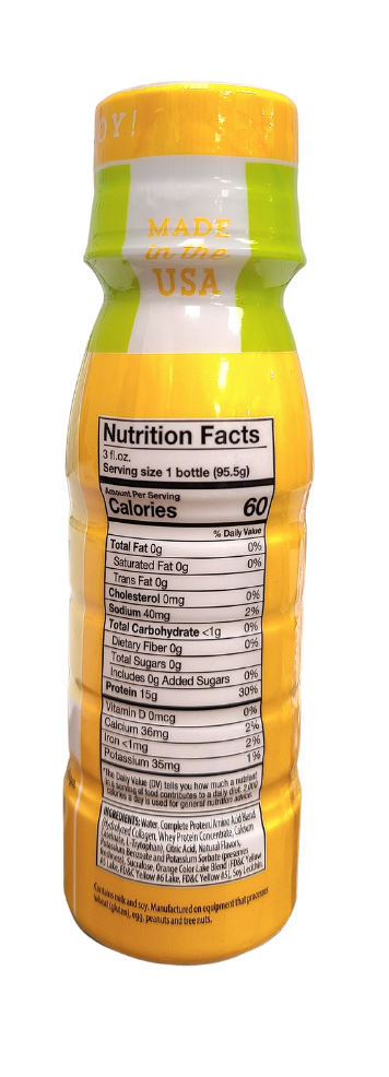 AmBari Nutrition protein shot drink with 15g of protein in a small, portable bottle, ready for a quick protein boost.