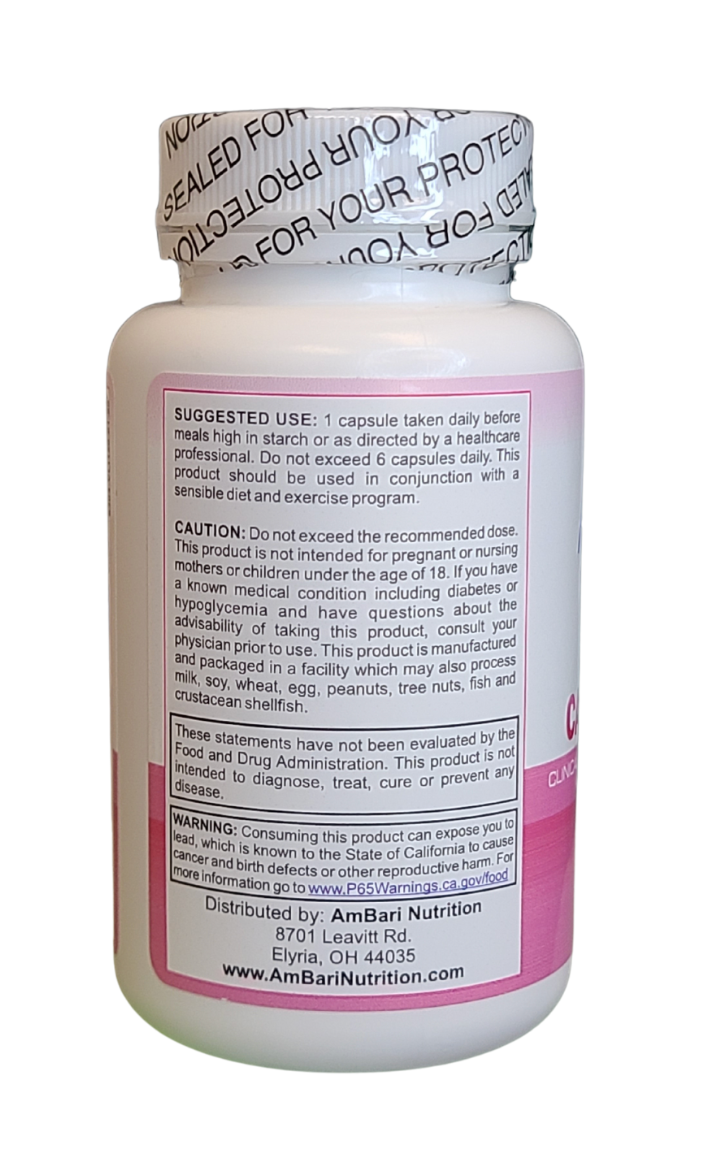 AmBari Nutrition Carb Blocker supplement bottle with label, showcasing dietary supplement for carbohydrate absorption support.