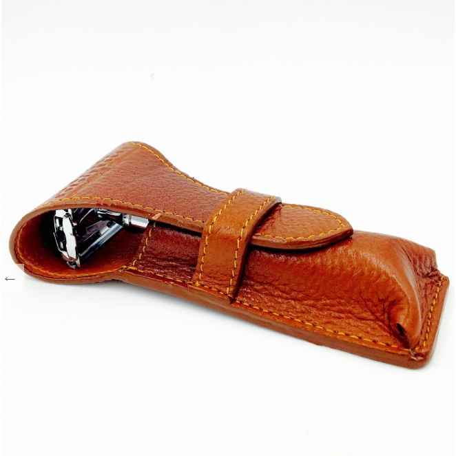 Parker LP3 Saddle Brown Leather Safety Razor Travel Case