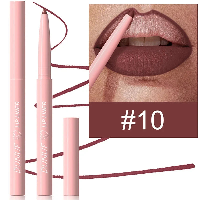Blushimmer velvet matte lip liner pencil in soft nude and red brown shades, waterproof and contouring for precise lip definition.