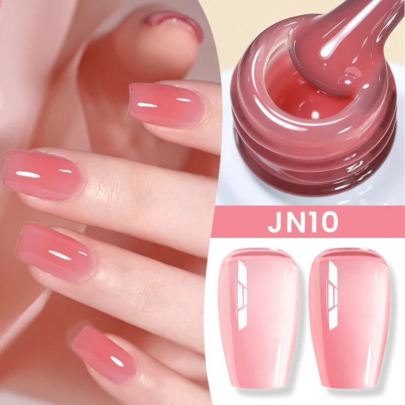Blushimmer Born Pretty Jelly Nude Gel Nail Polish in light pink peach, translucent UV cure gel for DIY nail art at home.