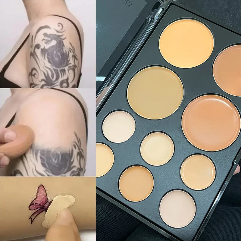 Blushimmer 10-color concealer palette with matte shades for dark circles, contouring, and eye makeup correction in a compact cream format.