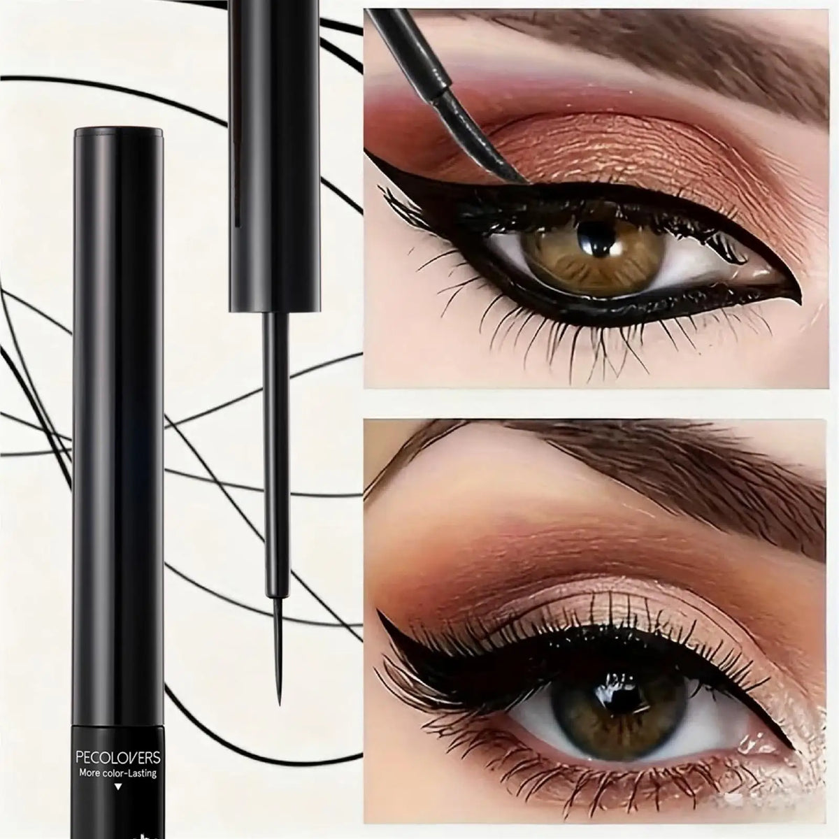 Black waterproof eyeliner pen by Blushimmer with quick-dry, sweat-resistant formula and break-resistant tip for precise application