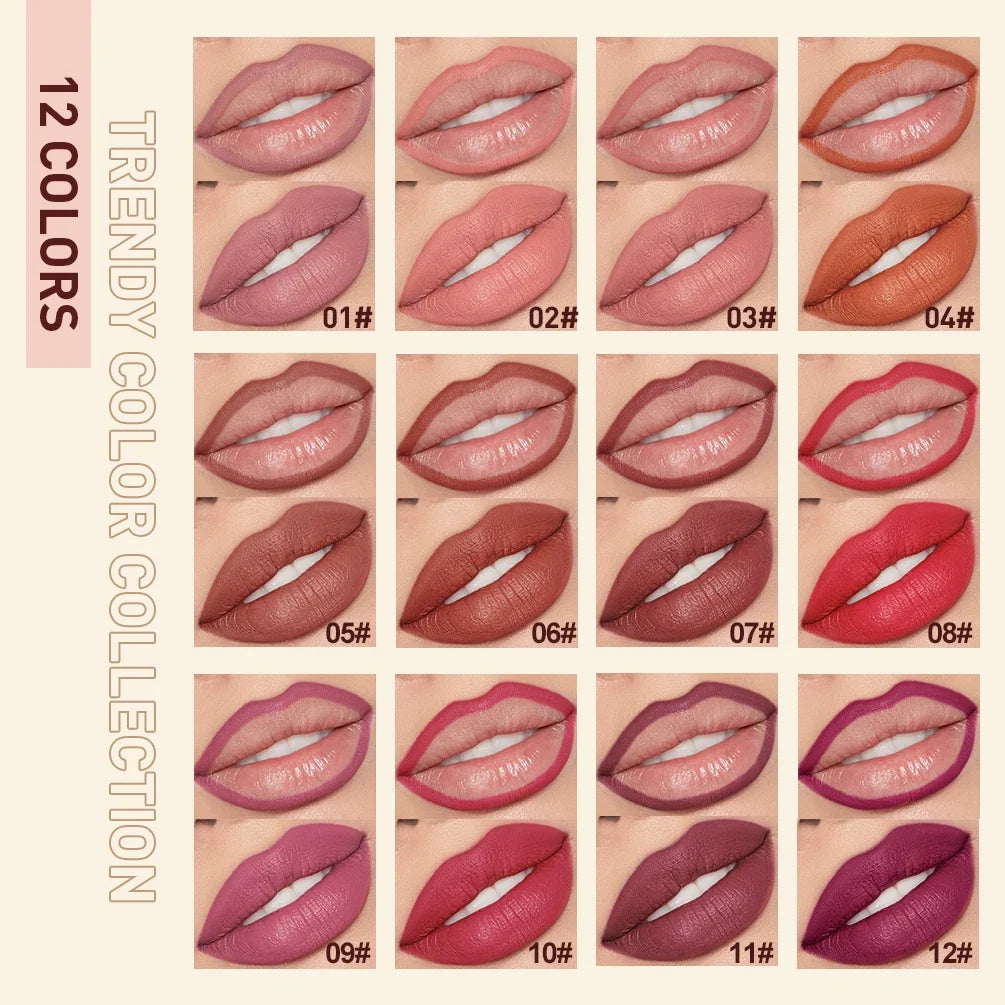 Blushimmer QIBEST 2-pack matte velvet lipstick lip liner pens with red shade, long-lasting contour makeup for sexy lips.