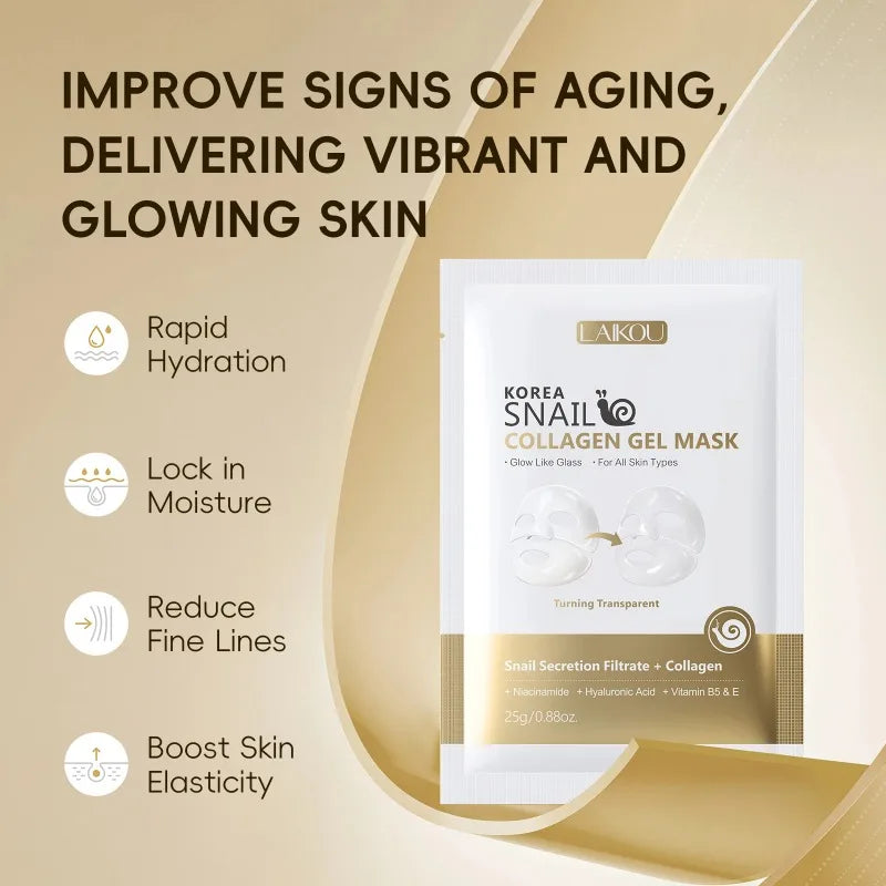 LAIKOU Korea Snail Collagen Essence Mask Hydrating Sheet Mask Anti-Wrinkle Face Mask Firming Skin Care 25g*20pcs