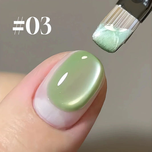 Blushimmer Shaka 1-4pcs spring/summer gel nail polish set with blue, green, and ocean bubble cat eye designs