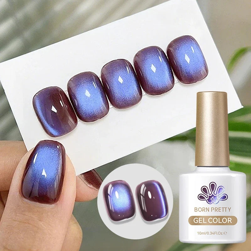 Blushimmer BORN PRETTY 10ml purple grape cat magnetic gel nail polish with fruit-inspired design and glass beads for nail art.