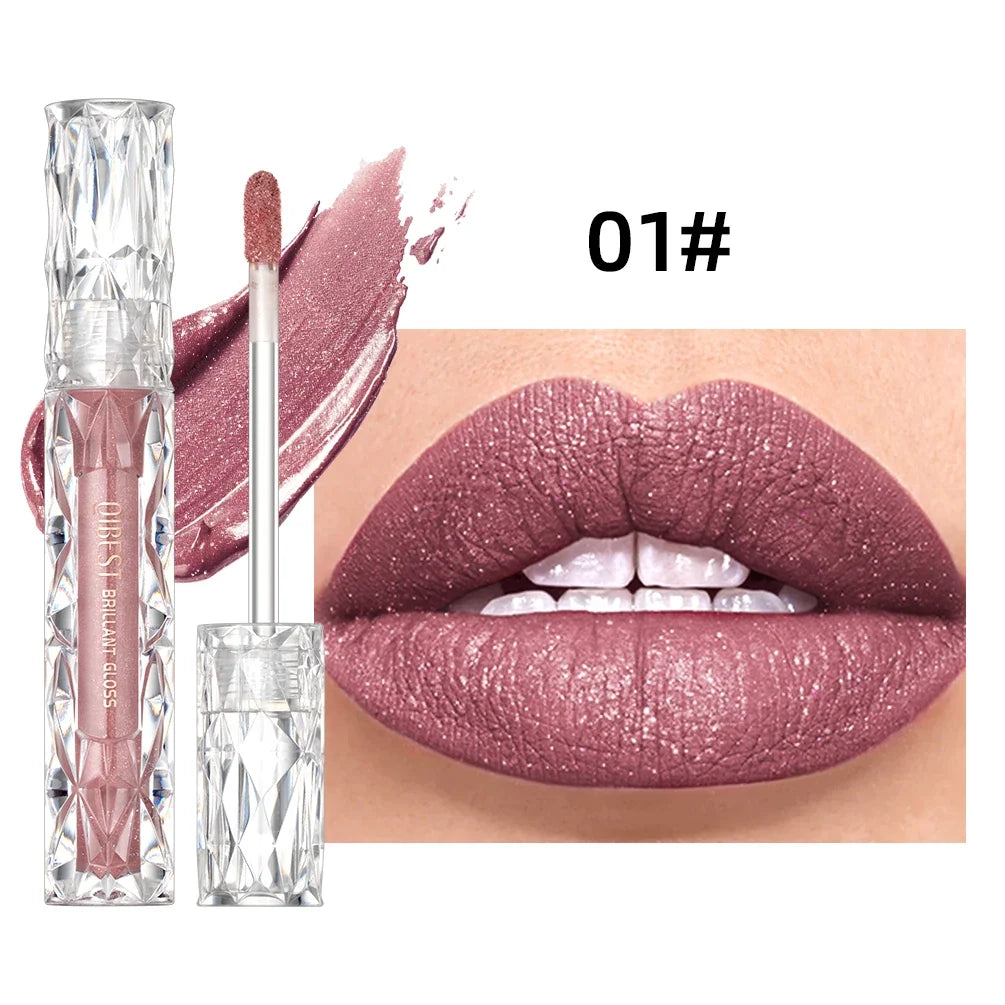 Blushimmer QIBEST 10-color matte and shiny glitter liquid lipstick with diamond finish, waterproof long-lasting lip gloss for women.