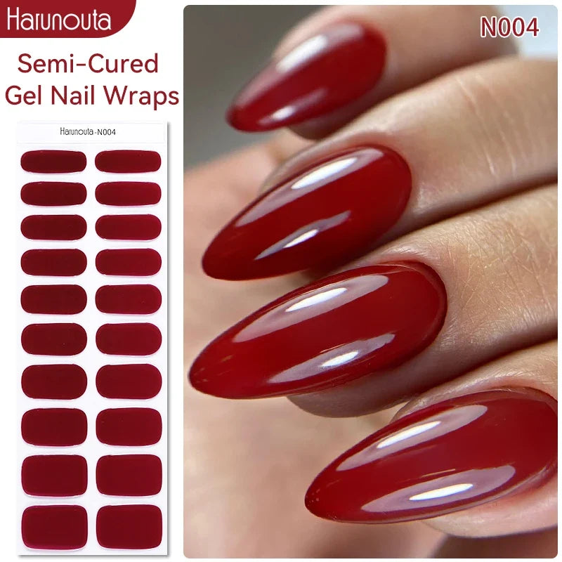 Blushimmer 20Tips gradient French semi-cured gel nail stickers with full cover nail gel polish wraps for manicure, UV lamp required