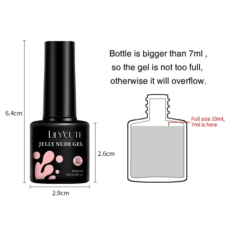 Lilcycute Blushimmer 6-pack 7ml translucent pink nude gel nail polish set with semi-permanent, soak-off gel for nail art and manicure.
