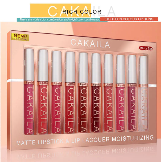 Blushimmer 10-piece matte lipstick and lip gloss set with long-lasting, waterproof, non-fading formulas, perfect for everyday or holiday use.