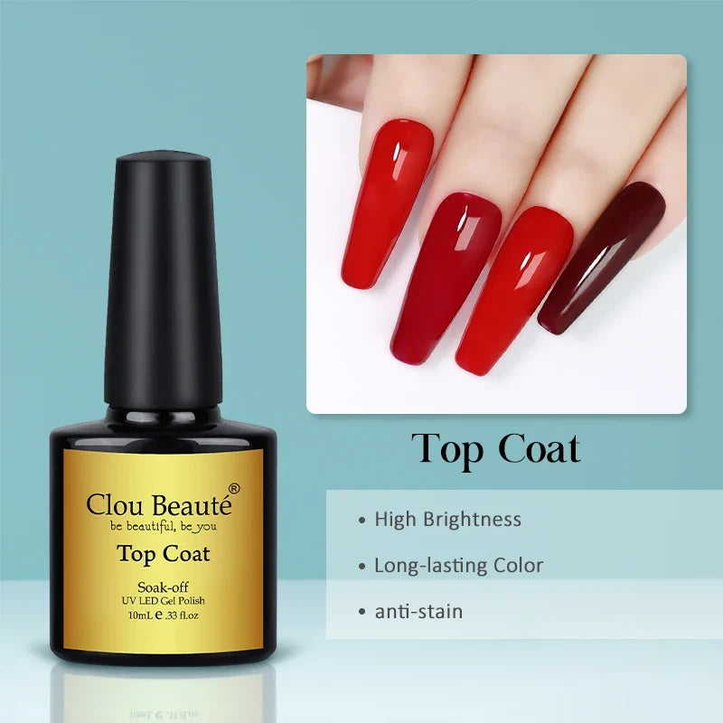 Blushimmer Clou Beaute 15ml neon red, black, white, green semi-permanent gel nail polish with velvet top coat and 400 color options.