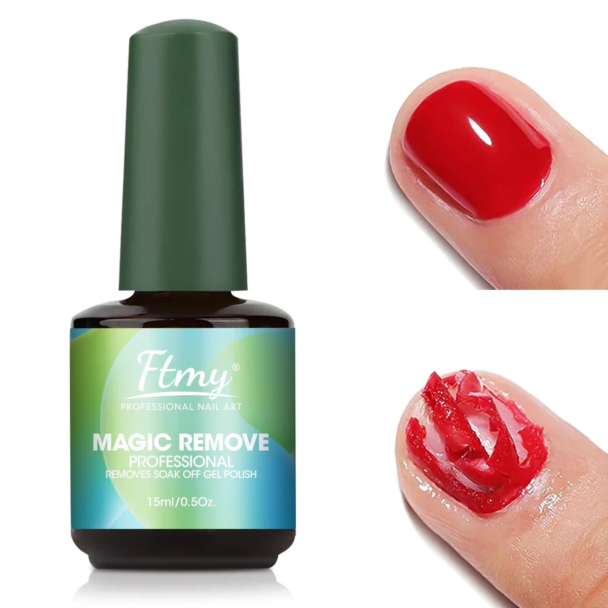 Blushimmer gel nail polish remover bottle with quick 2-3 minute formula, no foil or soaking needed, gentle on skin and odor-free.