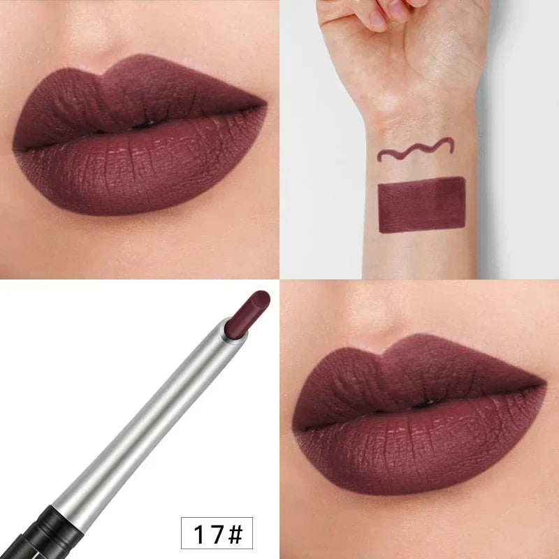 Blushimmer 17-color portable matte pencil lipstick with waterproof, long-lasting, moisturizing lip liner for women.