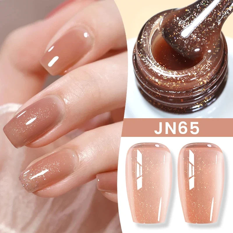 Blushimmer Born Pretty Jelly Nude Gel Nail Polish in light pink peach, 10ml, showcasing translucent gel varnish for nail art at home