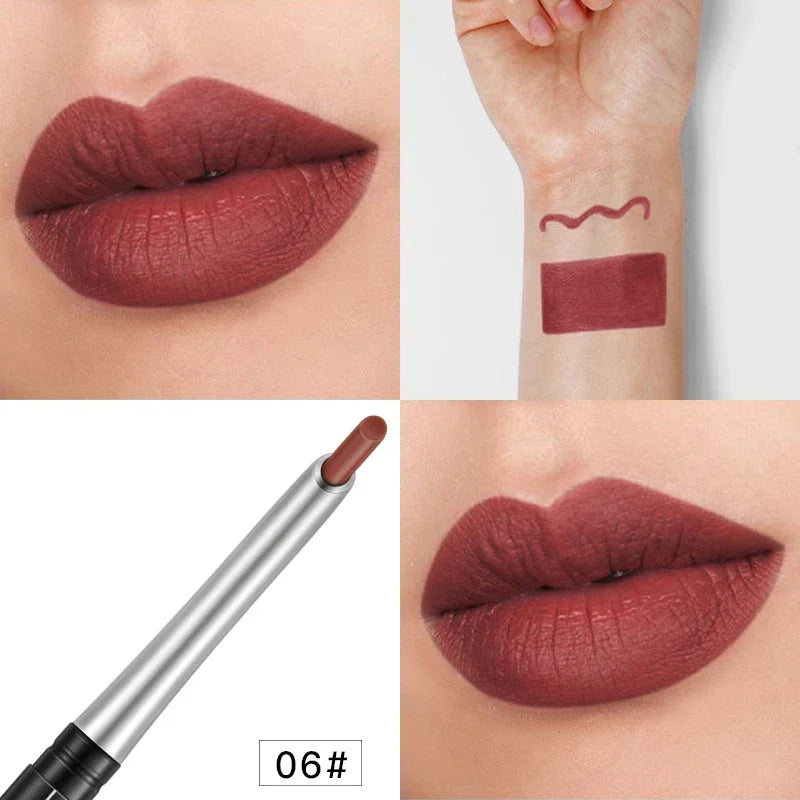 Blushimmer 17Colors portable matte lipstick pencil with waterproof, long-lasting, moisturizing lip liner for women, shown in a sleek pen design.